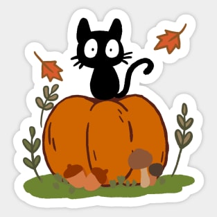 a cat sitting on a pumkin Sticker